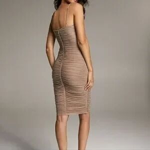 Babaton Beige Ruched Midi Dress